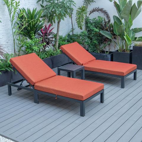 Chelsea Modern Outdoor Chaise Lounge With Side Table & Cushions Set of Two