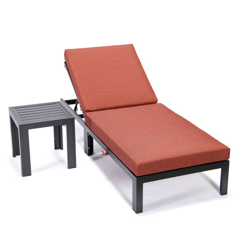 Chelsea Outdoor Chaise Lounge Chair With Side Table and Removable Cushions