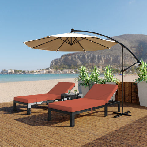 Chelsea Modern Outdoor Chaise Lounge Chair With Side Table & Cushions