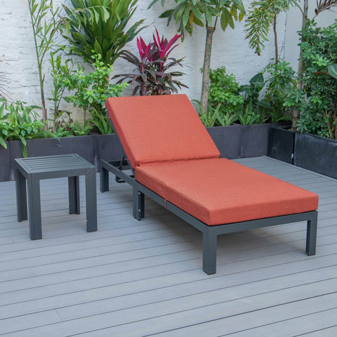 Chelsea Modern Outdoor Chaise Lounge Chair With Side Table & Cushions