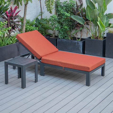 Chelsea Modern Outdoor Chaise Lounge Chair With Side Table & Cushions