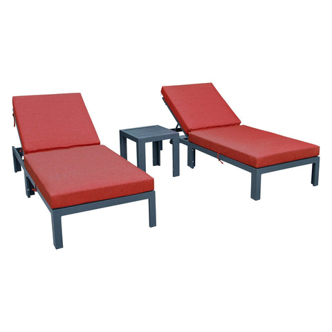 Chelsea Modern Outdoor Chaise Lounge With Side Table & Cushions Set of Two