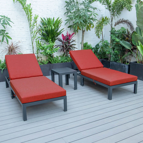 Chelsea Modern Outdoor Chaise Lounge With Side Table & Cushions Set of Two