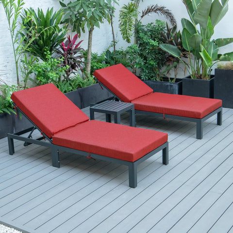 Chelsea Modern Outdoor Chaise Lounge With Side Table & Cushions Set of Two