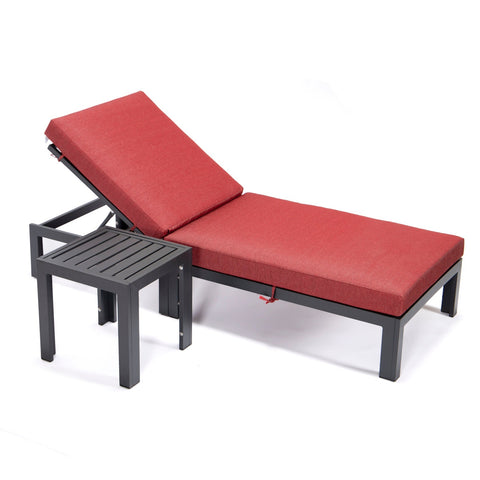 Chelsea Modern Outdoor Chaise Lounge Chair With Side Table & Cushions