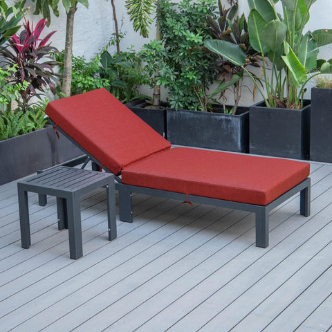 Chelsea Modern Outdoor Chaise Lounge Chair With Side Table & Cushions