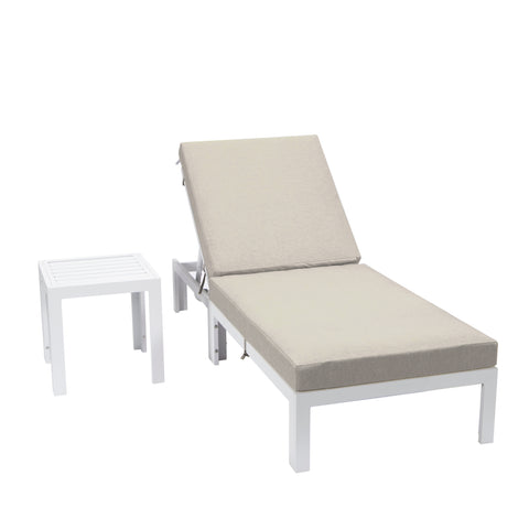 Chelsea Outdoor Chaise Lounge Chair With Side Table and Removable Cushions