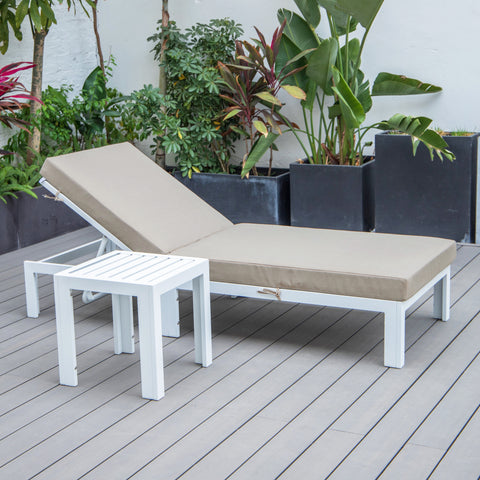 Chelsea Outdoor Chaise Lounge Chair With Side Table and Removable Cushions