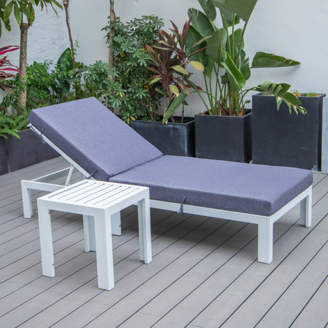 Chelsea Outdoor Chaise Lounge Chair With Side Table and Removable Cushions