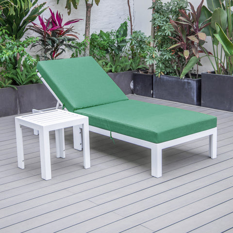 Chelsea Outdoor Chaise Lounge Chair With Side Table and Removable Cushions