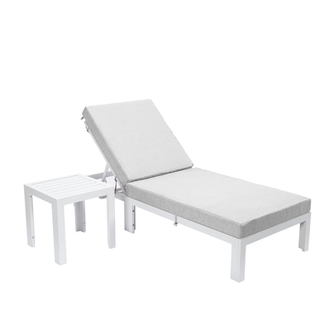 Chelsea Outdoor Chaise Lounge Chair With Side Table and Removable Cushions