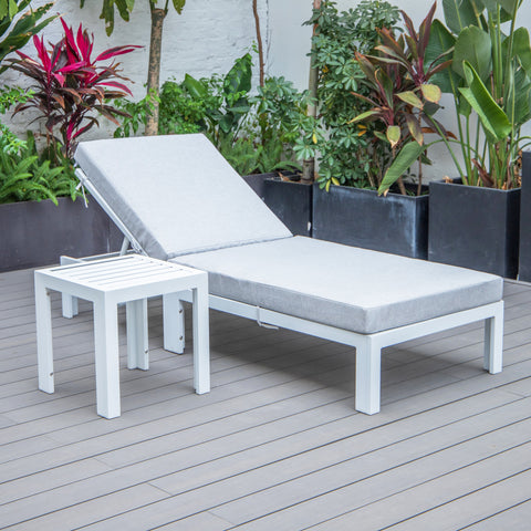 Chelsea Outdoor Chaise Lounge Chair With Side Table and Removable Cushions