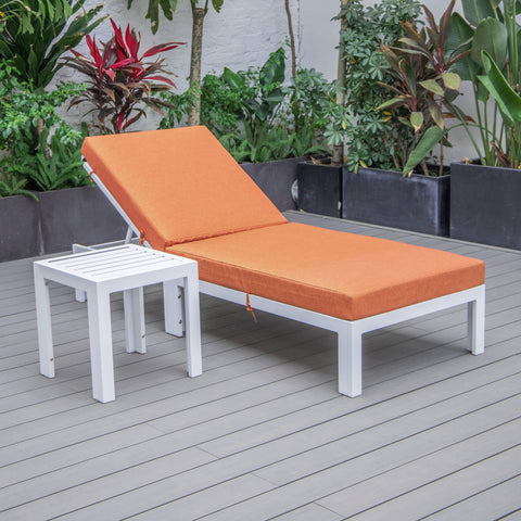 Chelsea Outdoor Chaise Lounge Chair With Side Table and Removable Cushions