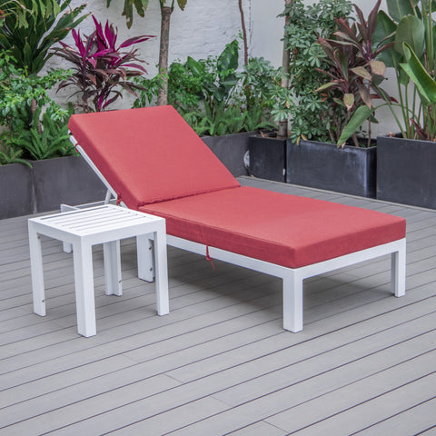 Chelsea Outdoor Chaise Lounge Chair With Side Table and Removable Cushions