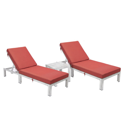 Chelsea Modern Outdoor Weathered Grey Chaise Lounge With Side Table & Cushions Set of Two