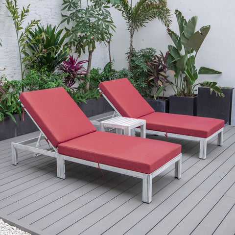 Chelsea Modern Outdoor Weathered Grey Chaise Lounge With Side Table & Cushions Set of Two