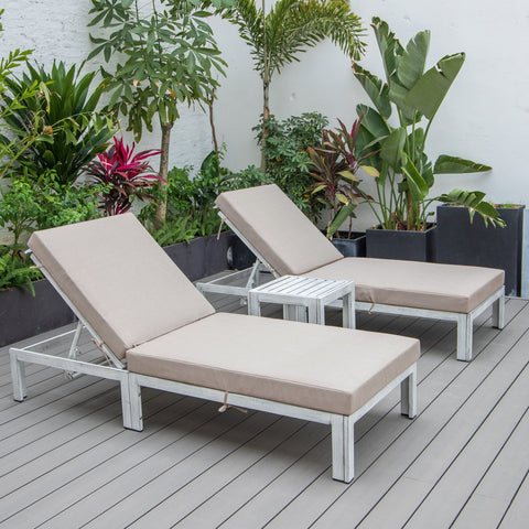 Chelsea Modern Outdoor Weathered Grey Chaise Lounge With Side Table & Cushions Set of Two