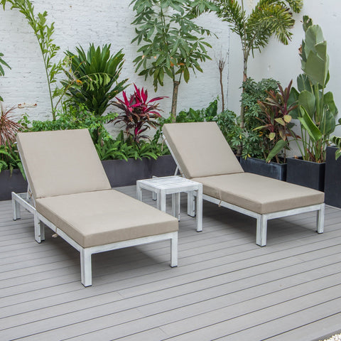 Chelsea Modern Outdoor Weathered Grey Chaise Lounge With Side Table & Cushions Set of Two