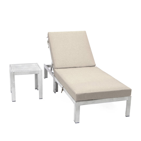 Chelsea Outdoor Chaise Lounge Chair With Side Table and Removable Cushions