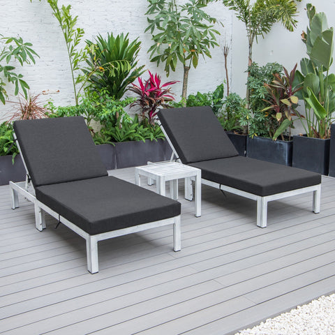 Chelsea Modern Outdoor Weathered Grey Chaise Lounge With Side Table & Cushions Set of Two