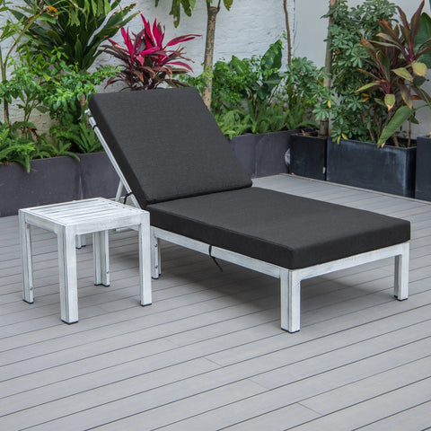 Chelsea Modern Outdoor Weathered Grey Chaise Lounge Chair With Side Table & Cushions