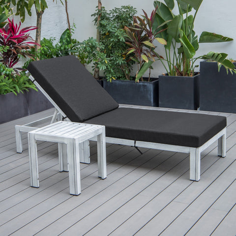 Chelsea Modern Outdoor Weathered Grey Chaise Lounge Chair With Side Table & Cushions