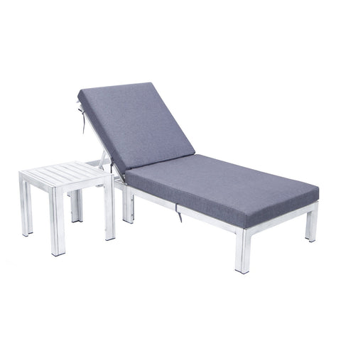Chelsea Modern Outdoor Weathered Grey Chaise Lounge Chair With Side Table & Cushions
