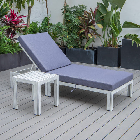 Chelsea Modern Outdoor Weathered Grey Chaise Lounge Chair With Side Table & Cushions