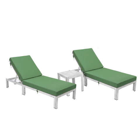 Chelsea Modern Outdoor Weathered Grey Chaise Lounge With Side Table & Cushions Set of Two