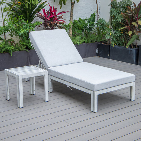 Chelsea Outdoor Chaise Lounge Chair With Side Table and Removable Cushions