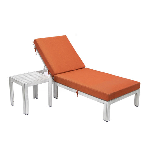 Chelsea Modern Outdoor Weathered Grey Chaise Lounge Chair With Side Table & Cushions