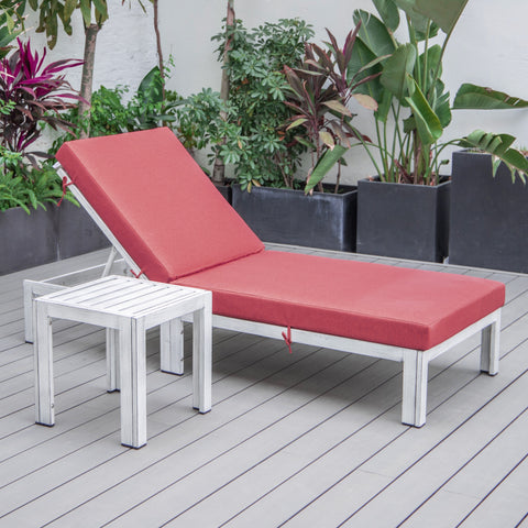 Chelsea Outdoor Chaise Lounge Chair With Side Table and Removable Cushions