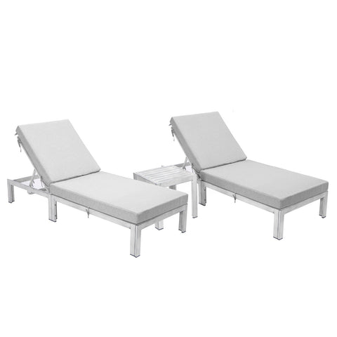 Chelsea Modern Outdoor Weathered Grey Chaise Lounge With Side Table & Cushions Set of Two