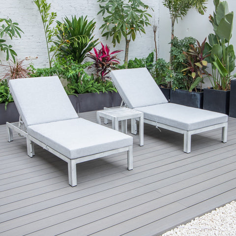 Chelsea Modern Outdoor Weathered Grey Chaise Lounge With Side Table & Cushions Set of Two