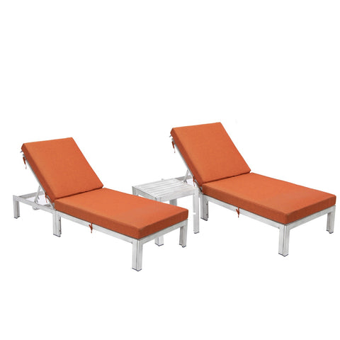 Chelsea Modern Outdoor Weathered Grey Chaise Lounge With Side Table & Cushions Set of Two