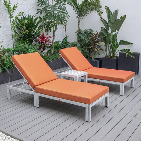 Chelsea Modern Outdoor Weathered Grey Chaise Lounge With Side Table & Cushions Set of Two