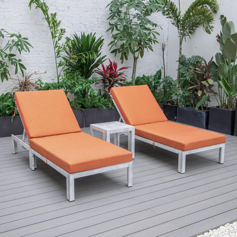 Chelsea Modern Outdoor Weathered Grey Chaise Lounge With Side Table & Cushions Set of Two