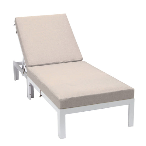 Chelsea Modern Outdoor White Chaise Lounge Chair With Cushions