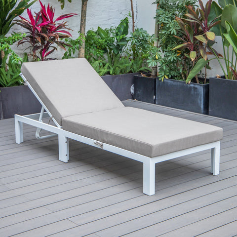 Chelsea Modern Outdoor White Chaise Lounge Chair With Cushions