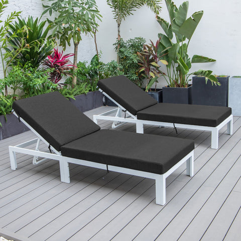 Chelsea Modern Outdoor White Chaise Lounge Chair With Cushions Set of 2