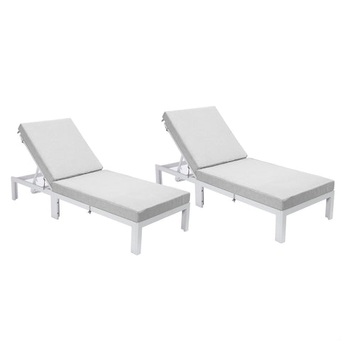 Chelsea Modern Outdoor White Chaise Lounge Chair With Cushions Set of 2