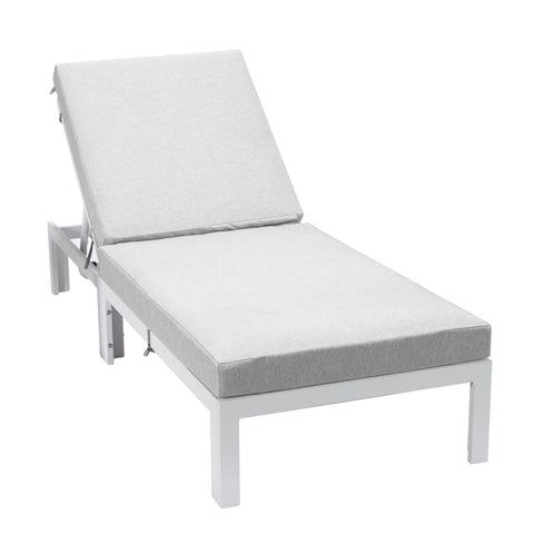 Chelsea Modern Outdoor White Chaise Lounge Chair With Cushions