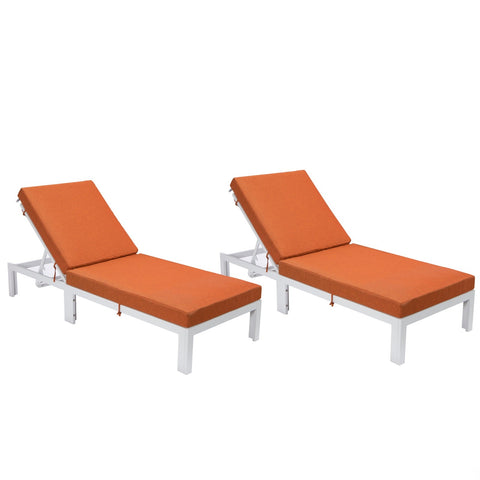 Chelsea Modern Outdoor White Chaise Lounge Chair With Cushions Set of 2