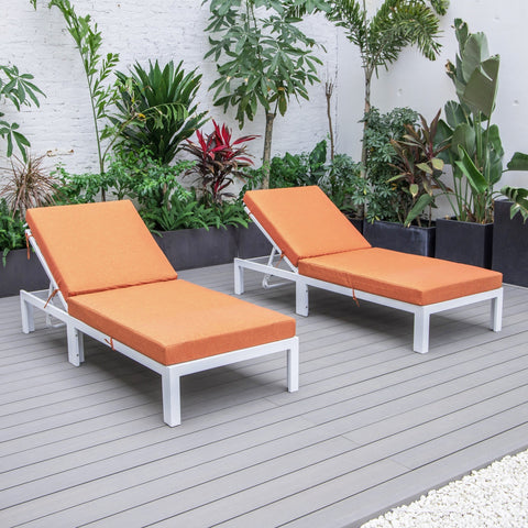 Chelsea Modern Outdoor White Chaise Lounge Chair With Cushions Set of 2