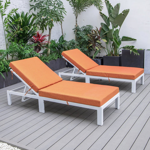 Chelsea Modern Outdoor White Chaise Lounge Chair With Cushions Set of 2