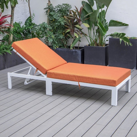 Chelsea Modern Outdoor White Chaise Lounge Chair With Cushions