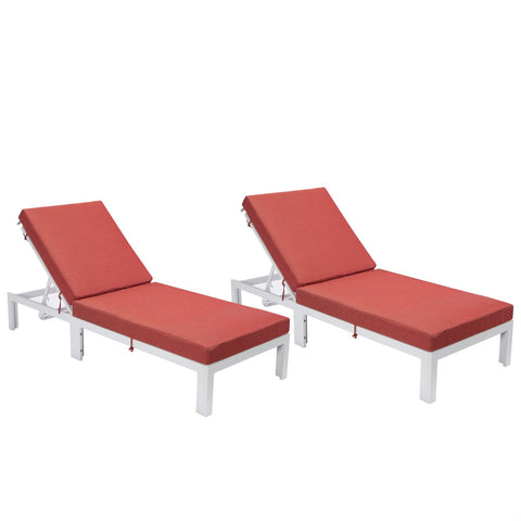 Chelsea Modern Outdoor White Chaise Lounge Chair With Cushions Set of 2