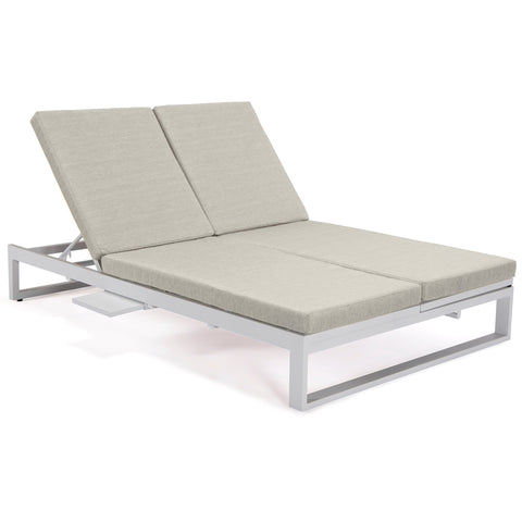 Chelsea Aluminum Outdoor 2 in 1 Convertible Sofa and Double Chaise Lounge Chair with Removable Cushions