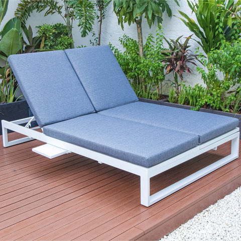 Chelsea Aluminum Outdoor 2 in 1 Convertible Sofa and Double Chaise Lounge Chair with Removable Cushions