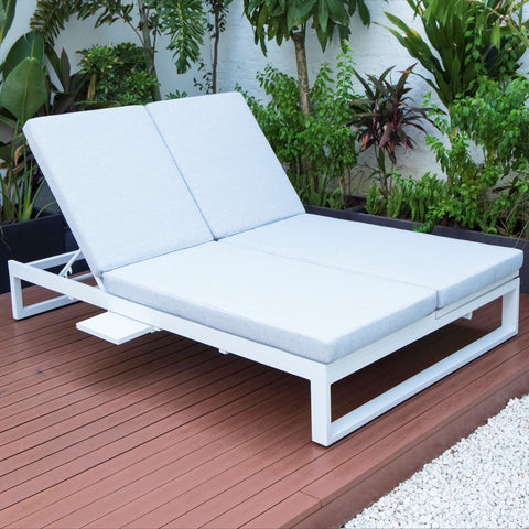 Chelsea Aluminum Outdoor 2 in 1 Convertible Sofa and Double Chaise Lounge Chair with Removable Cushions